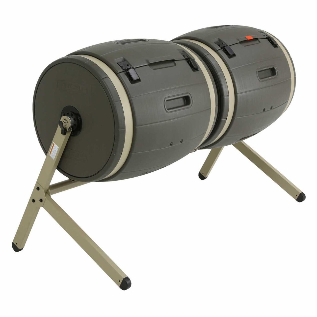 Grey-Brown Powder-Coated Steel 100 Gal Double Bin Rotating Composter